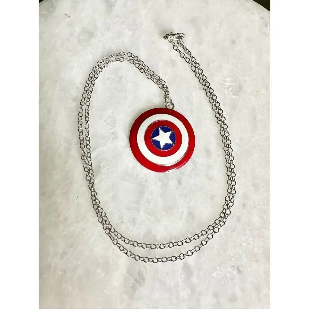 Marvel’s captain America red white and blue shield pendant necklace